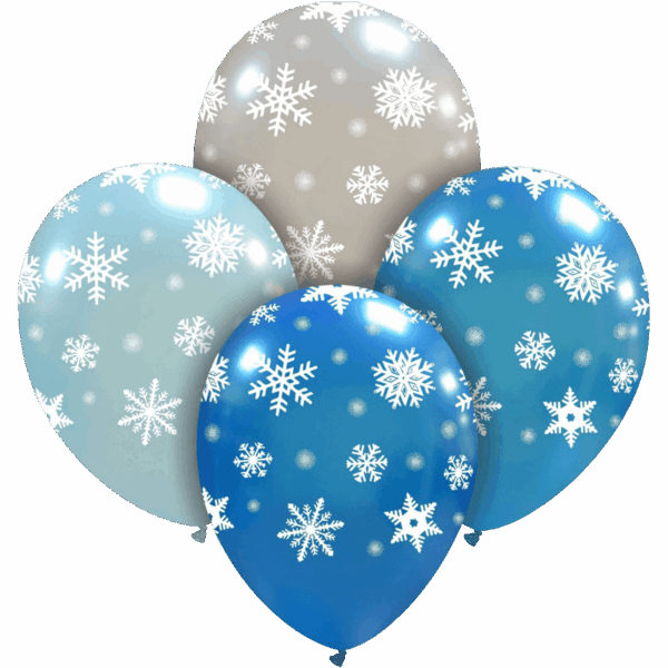 Cattex Rundballon | 12" Metallic | Icy Snowflakes | 10 Stück