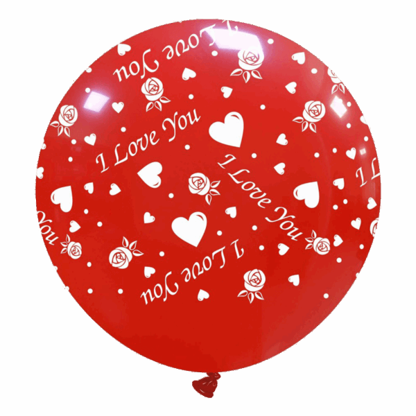 Cattex Rundballon | 32" Red | I Love You Hearts & Flowers