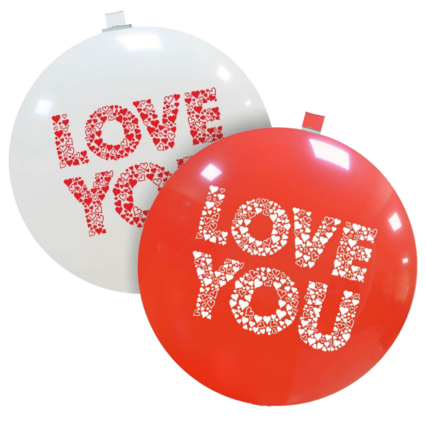 Cattex Rundballon | 32" Red / White | Flat-Mold | Love You Hearts Writing