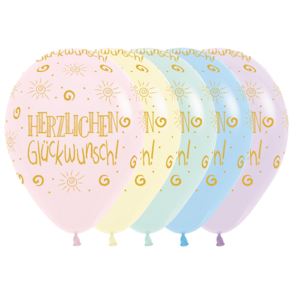 Sempertex Rundballon | 12" Pastel Gedeckt | Herzlichen Glückwunsch | 5 Stück