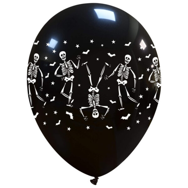 Cattex Rundballon | 12" Black | Dancing Skeletons | 10 Stück